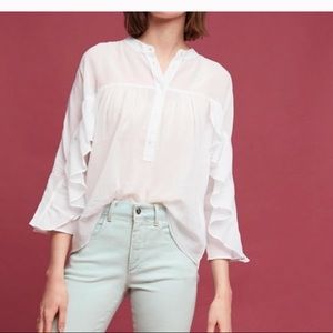 Anthropologie Maeve Mischa ruffle white blouse S